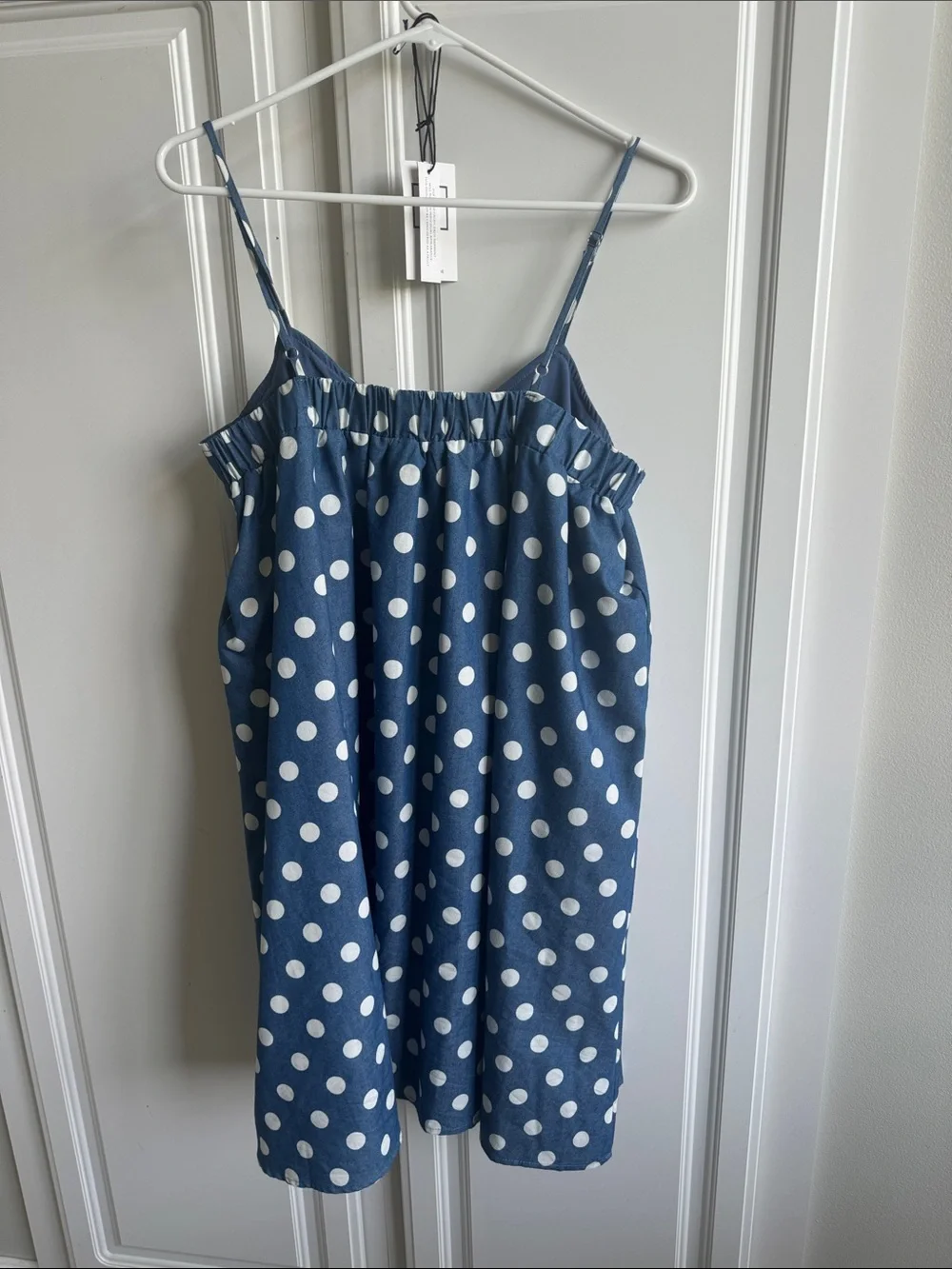 THMK Clothing boutique Blue / white Polka Dot Spaghetti Strap Dress